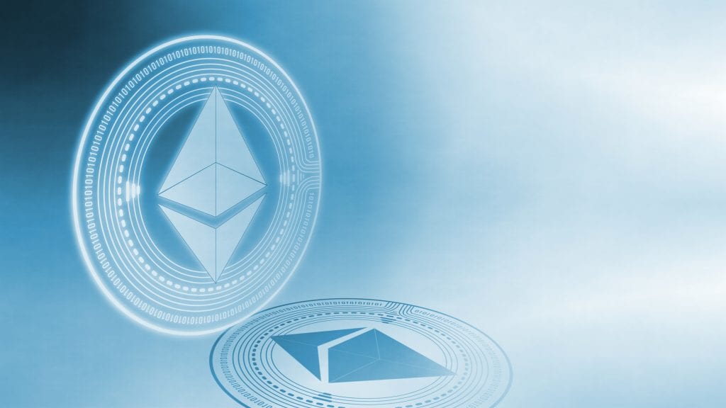 An arrangement of triangles symbolically represents Ethereum.
