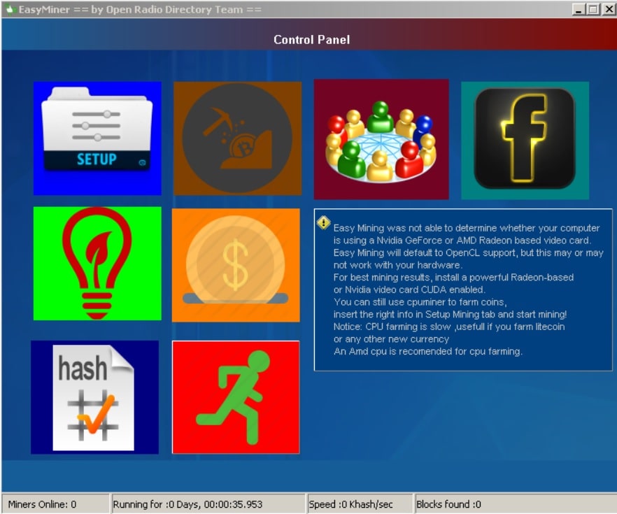 EasyMiner control panel