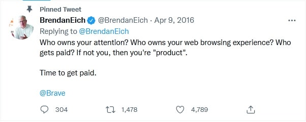 Brendan Eich's tweet about Brave