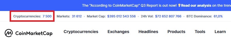 Number of cryptocurrencies registered on CoinMarketCap