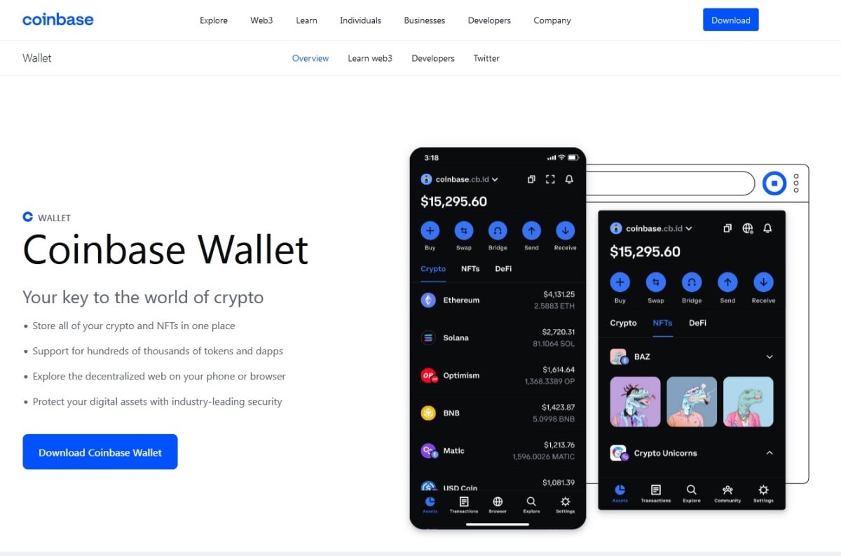 Coinbase Wallet's website