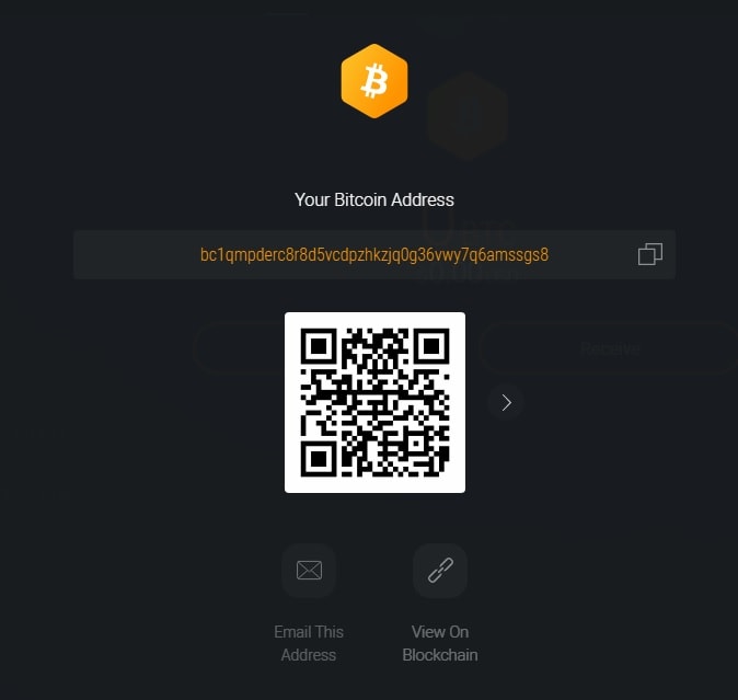 A Bitcoin address in an Exodus software wallet