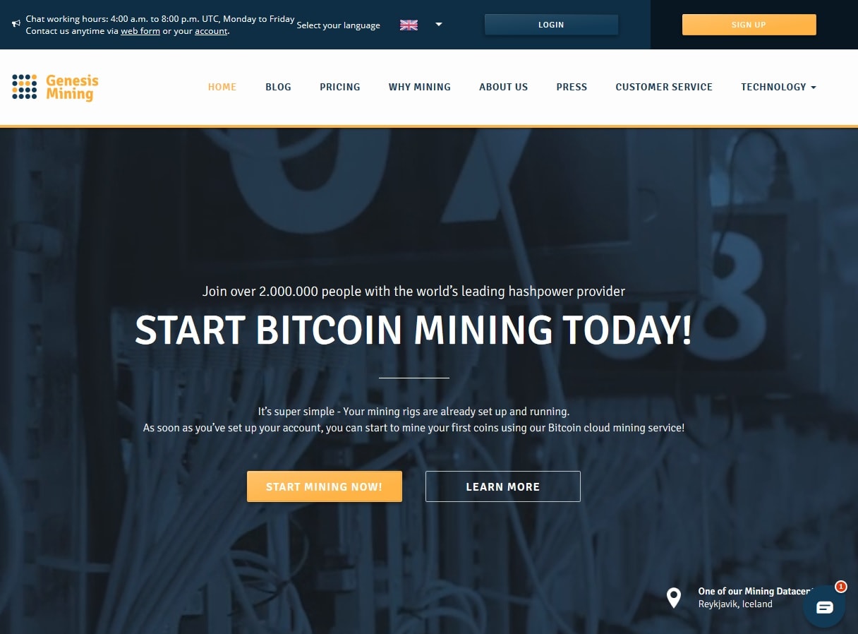 Genesis Mining website