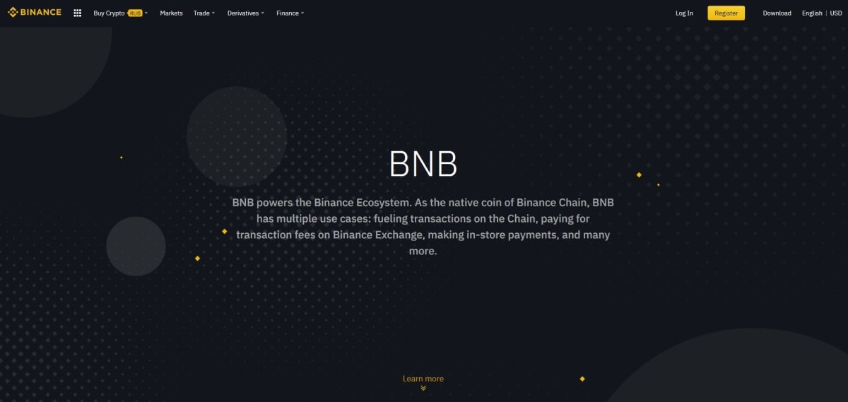 Binance Coin's web page