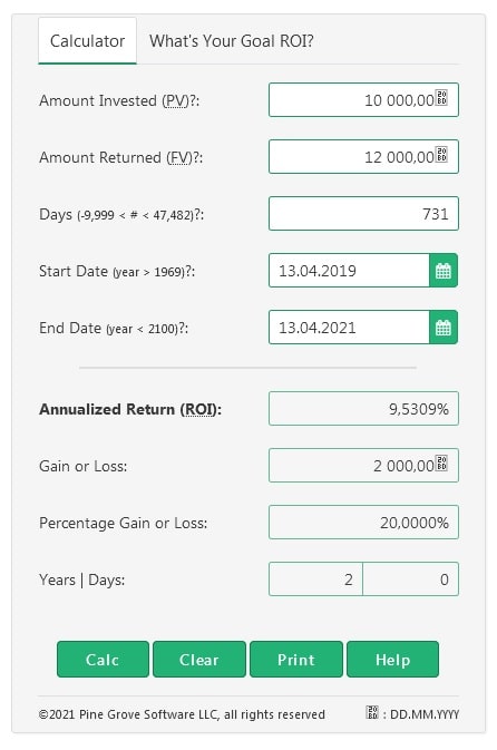 ROI calculator on Financial-calculators.com