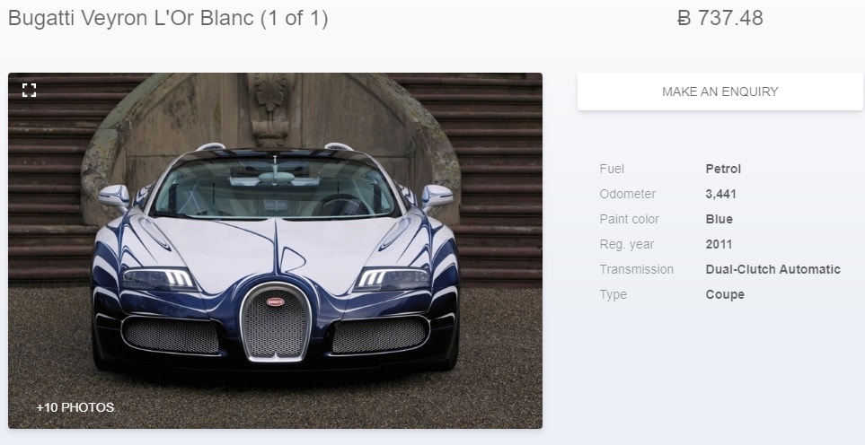 Bir web sitesi Bugatti Veyron'u 737 Bitcoin'e satıyor.