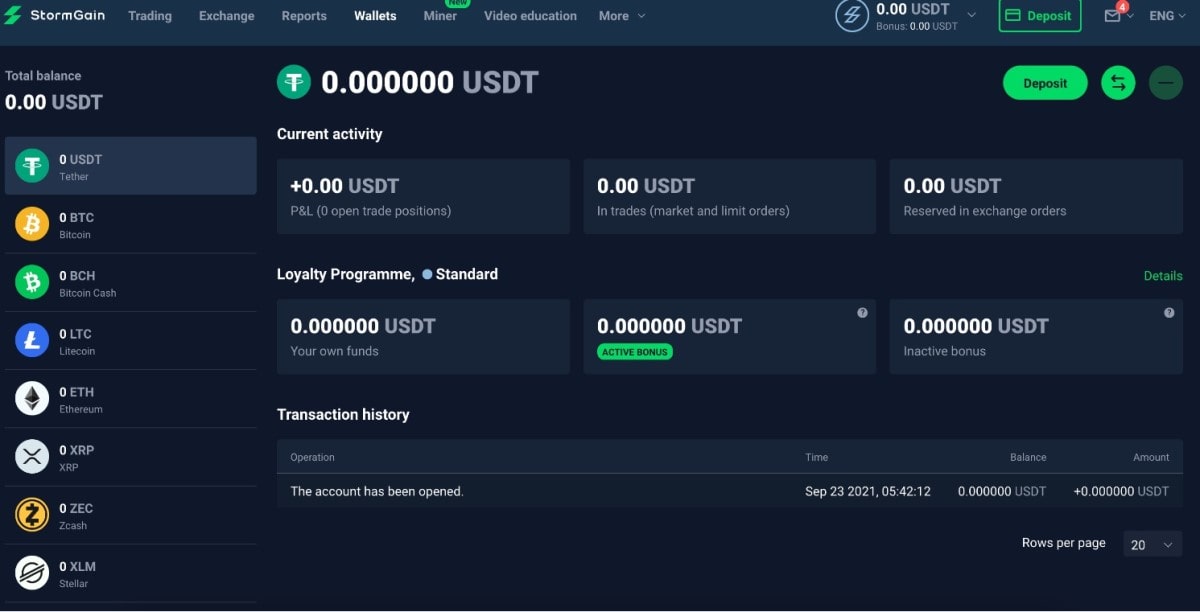 StormGain crypto wallets