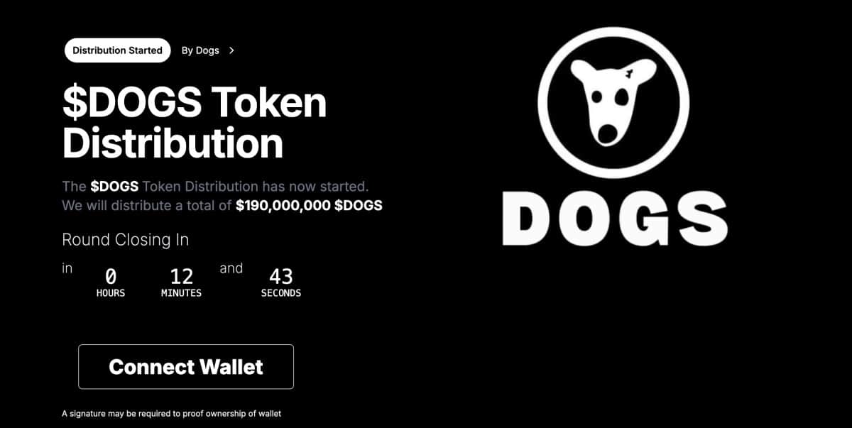 Distribución de tokens DOGS