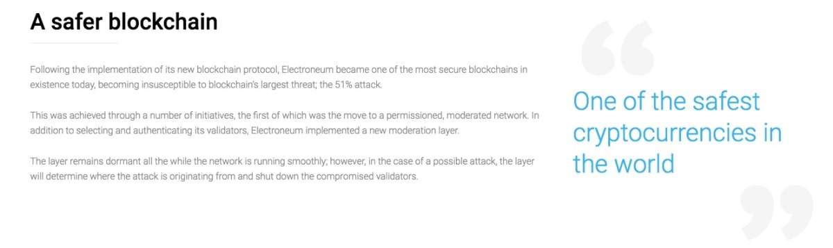 Electroneum's developers state that their blockchain is one of the safest.