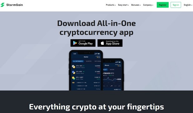 Kripto para birimleri için StormGain mobil uygulaması