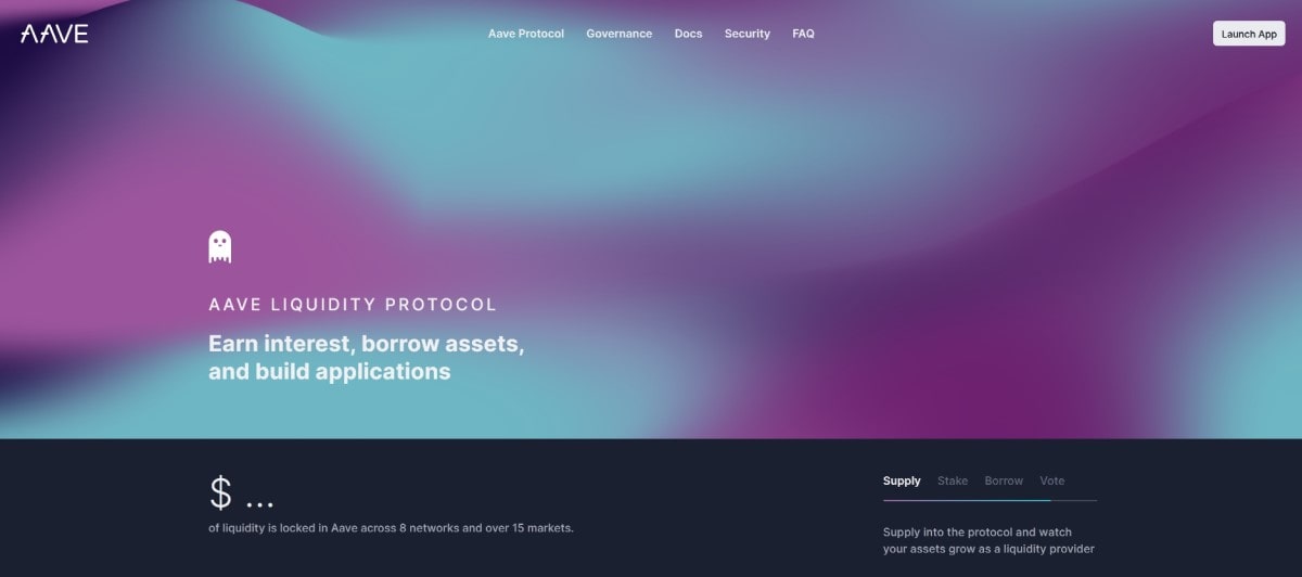 AAVE DeFi protocol's website