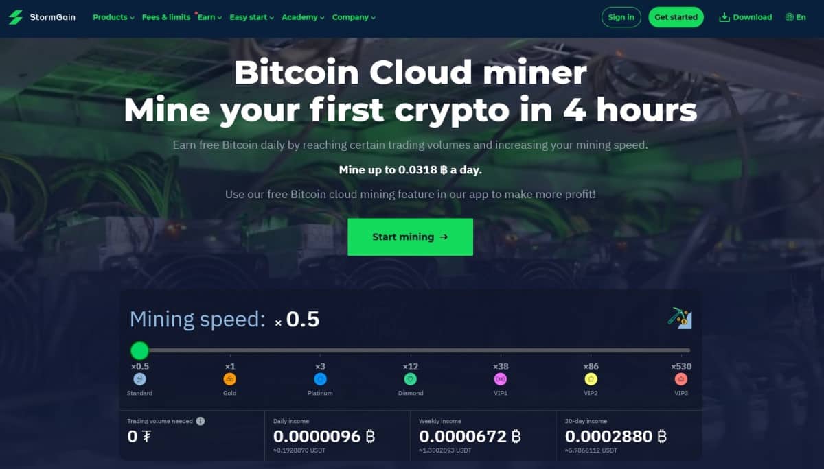 StormGain's Bitcoin cloud miner