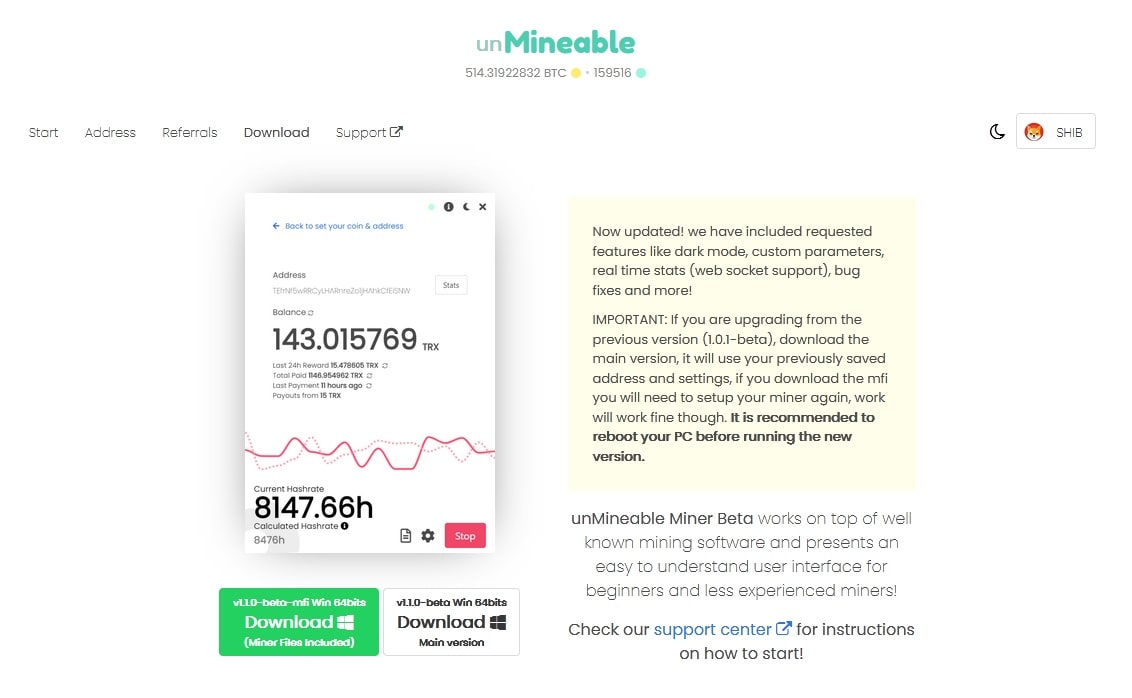 UnMineable.com 'İndir' sayfası