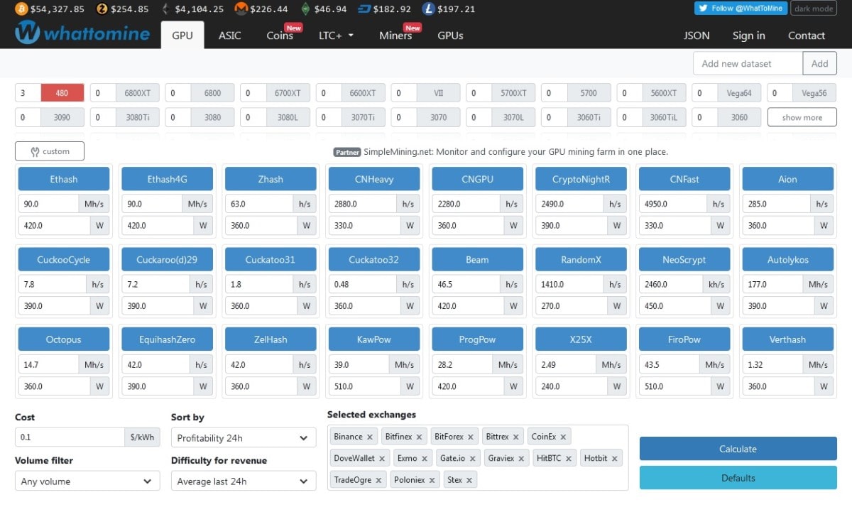 Whattomine.com mining profitability online calculator