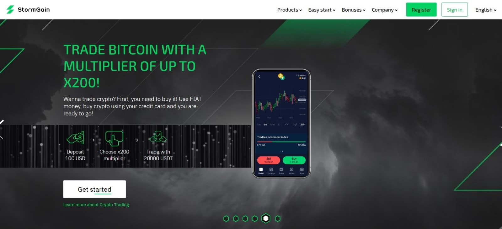 The StormGain cryptocurrency exchange offers Bitcoin trading with leverage of up to x200.
