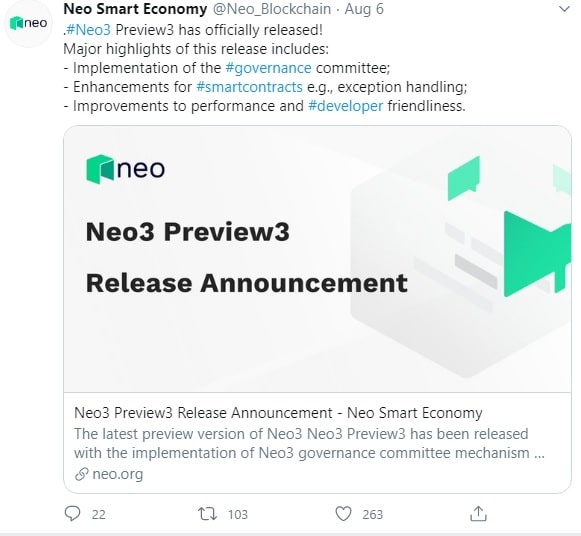The latest NEO3 preview announcement