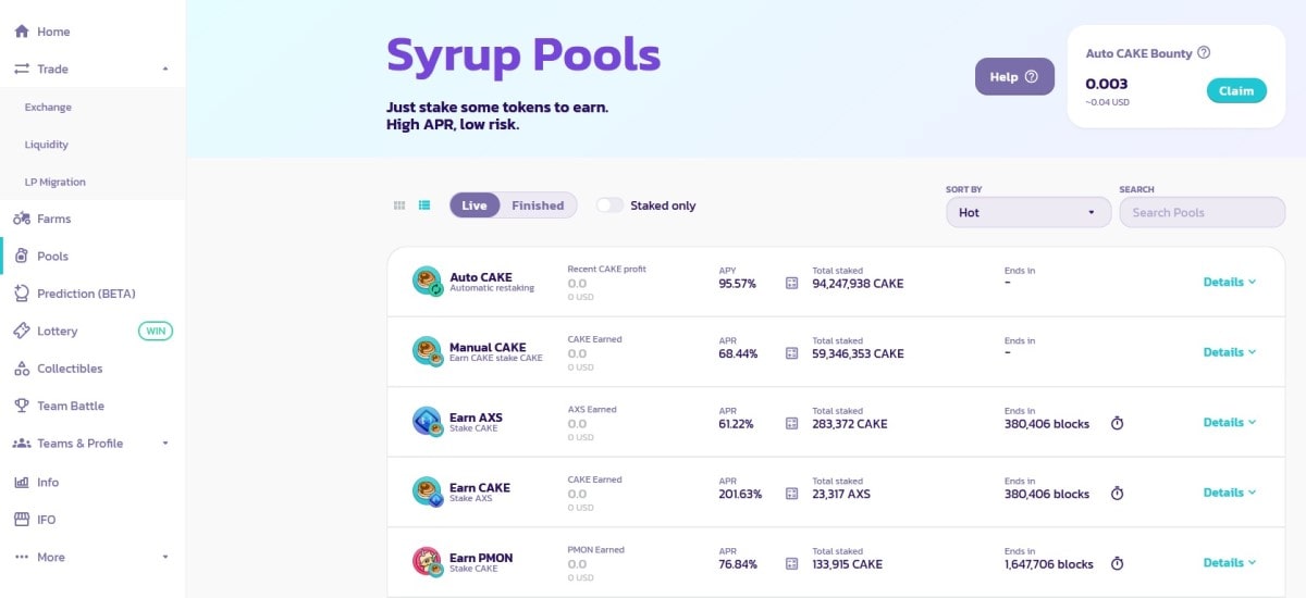 Pools on PancakeSwap