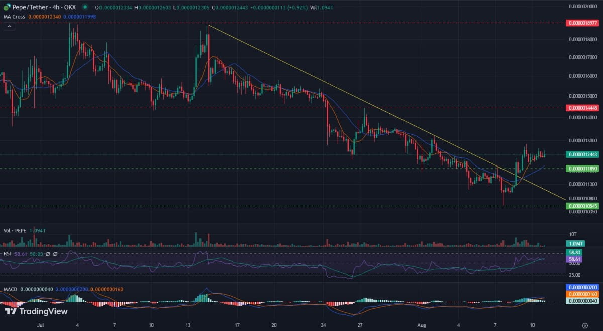 PEPE/USDT 4-hour logarithmic chart