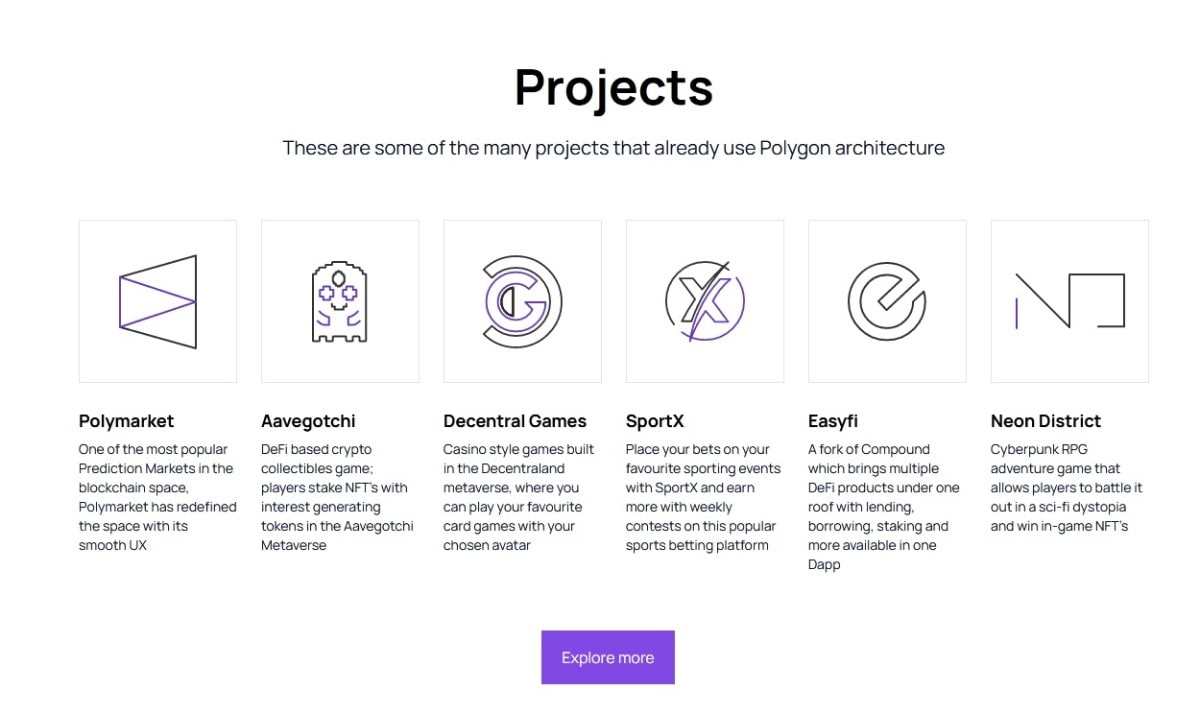  Projetos usando a arquitetura do Polygon