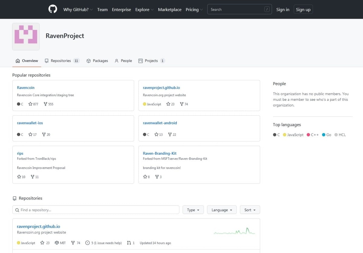 Ravencoin's page on Github