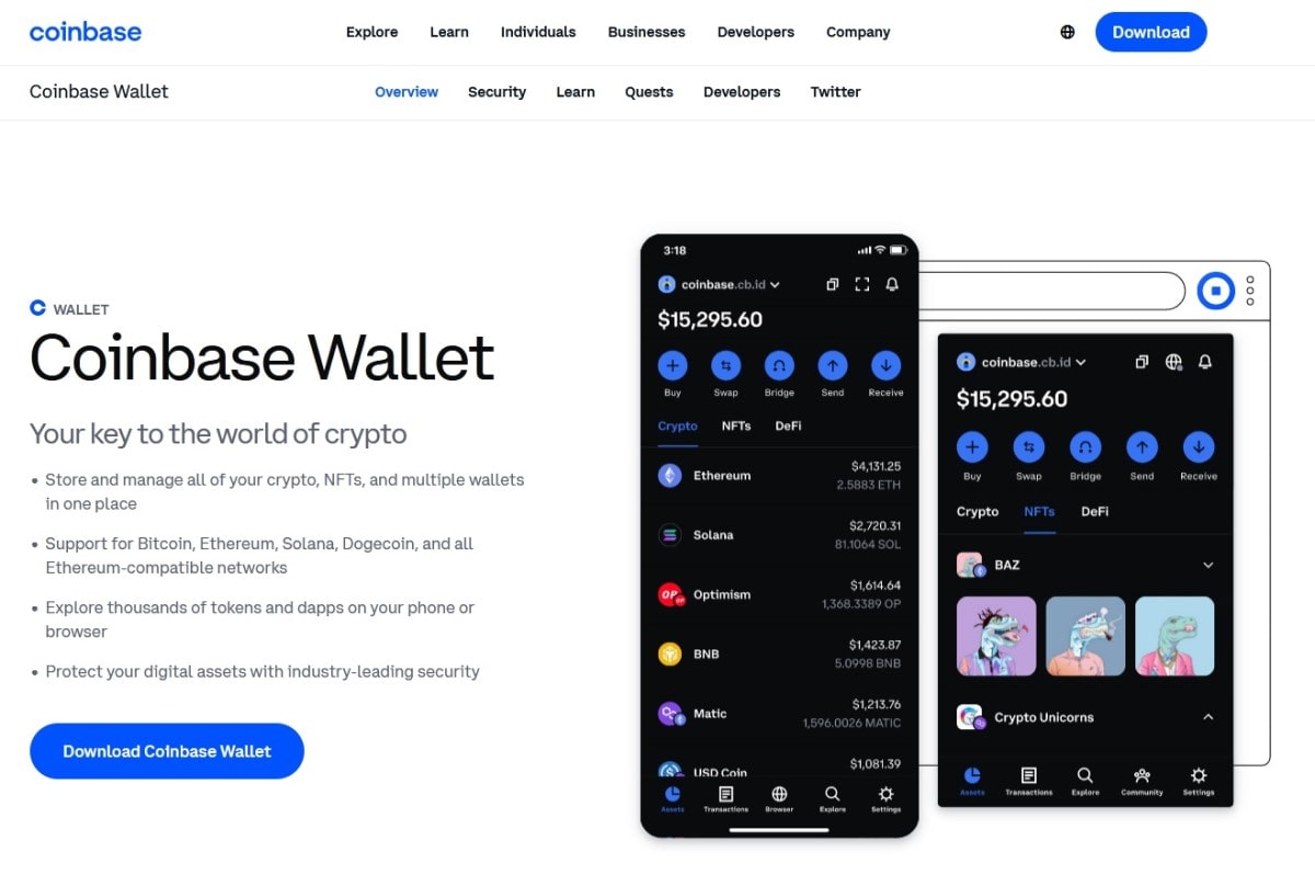 Coinbase Wallet's website