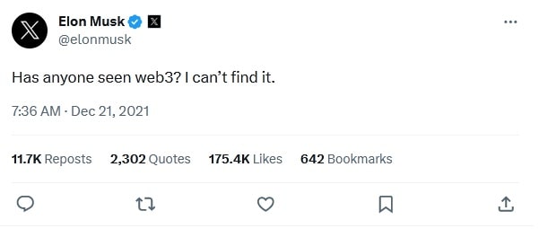 Musk's tweet about Web3
