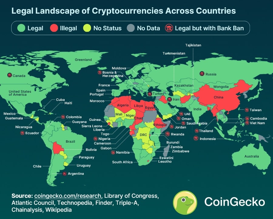 Cryptocurrency legality around the world